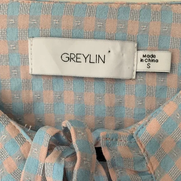 Greylin Blue and Pink Gingham Checkered Smocked Blouse Top Size S - Picture 3 of 14